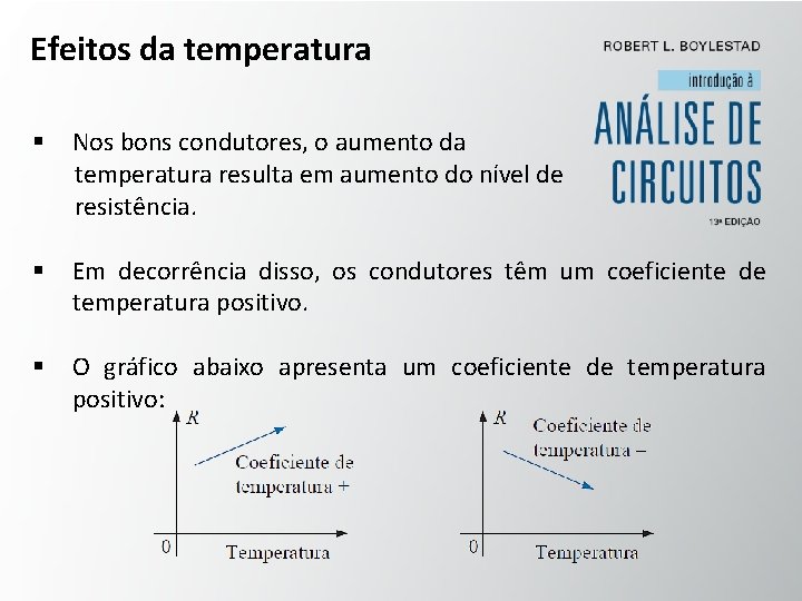 Efeitos da temperatura § Nos bons condutores, o aumento da temperatura resulta em aumento