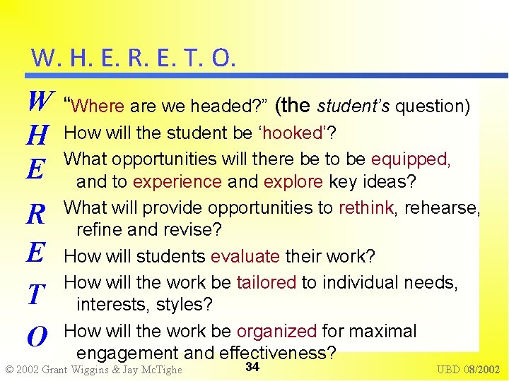 W. H. E. R. E. T. O. W H E R E T O