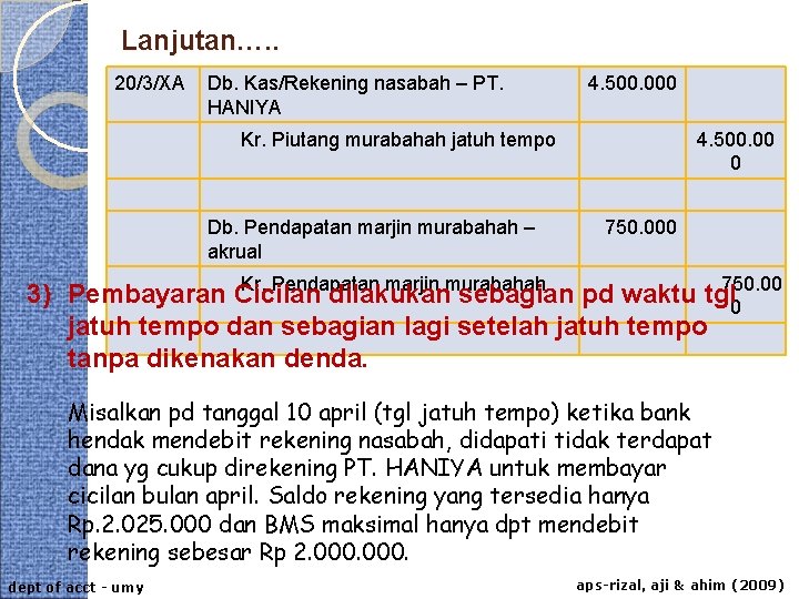 Lanjutan…. . 20/3/XA Db. Kas/Rekening nasabah – PT. HANIYA 4. 500. 000 Kr. Piutang