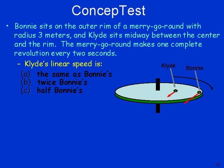 Concep. Test • Bonnie sits on the outer rim of a merry-go-round with radius