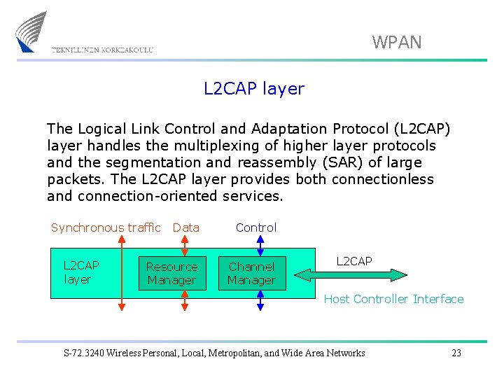 WPAN L 2 CAP layer The Logical Link Control and Adaptation Protocol (L 2