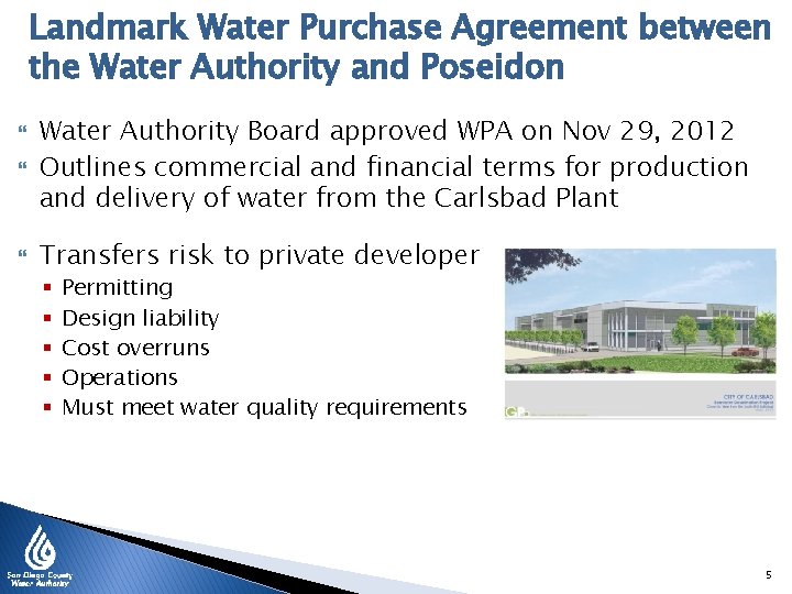 Landmark Water Purchase Agreement between the Water Authority and Poseidon Water Authority Board approved