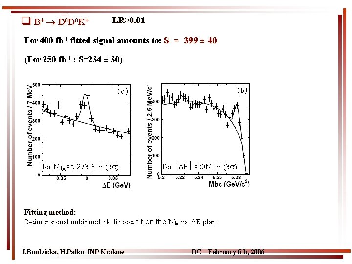 q B + D 0 K+ LR>0. 01 For 400 fb-1 fitted signal amounts