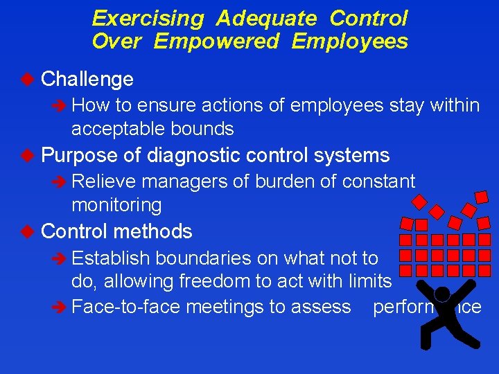 Exercising Adequate Control Over Empowered Employees u Challenge è How to ensure actions of