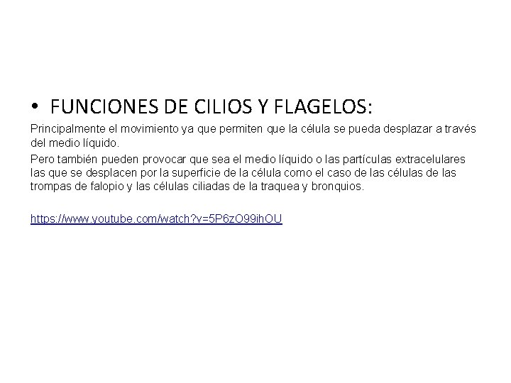  • FUNCIONES DE CILIOS Y FLAGELOS: Principalmente el movimiento ya que permiten que