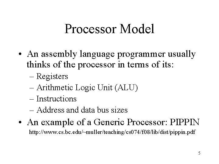 Processor Model • An assembly language programmer usually thinks of the processor in terms