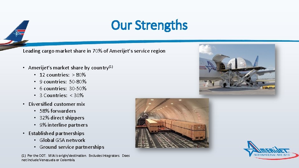 Our Strengths Leading cargo market share in 70% of Amerijet’s service region • Amerijet’s
