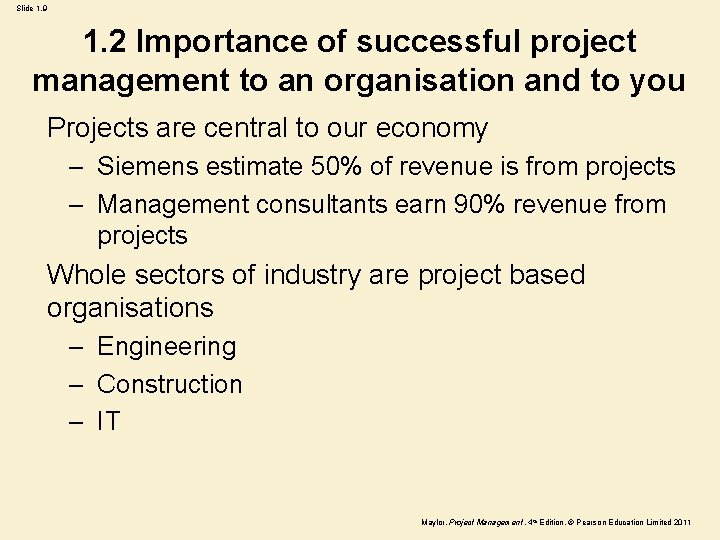 Slide 1. 9 1. 2 Importance of successful project management to an organisation and