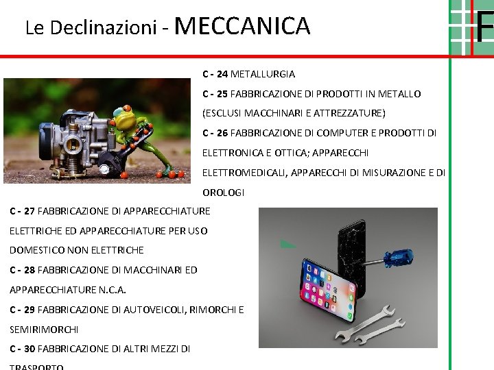 Le Declinazioni - MECCANICA C - 24 METALLURGIA C - 25 FABBRICAZIONE DI PRODOTTI Le Declinazioni - MECCANICA C - 24 METALLURGIA C - 25 FABBRICAZIONE DI PRODOTTI