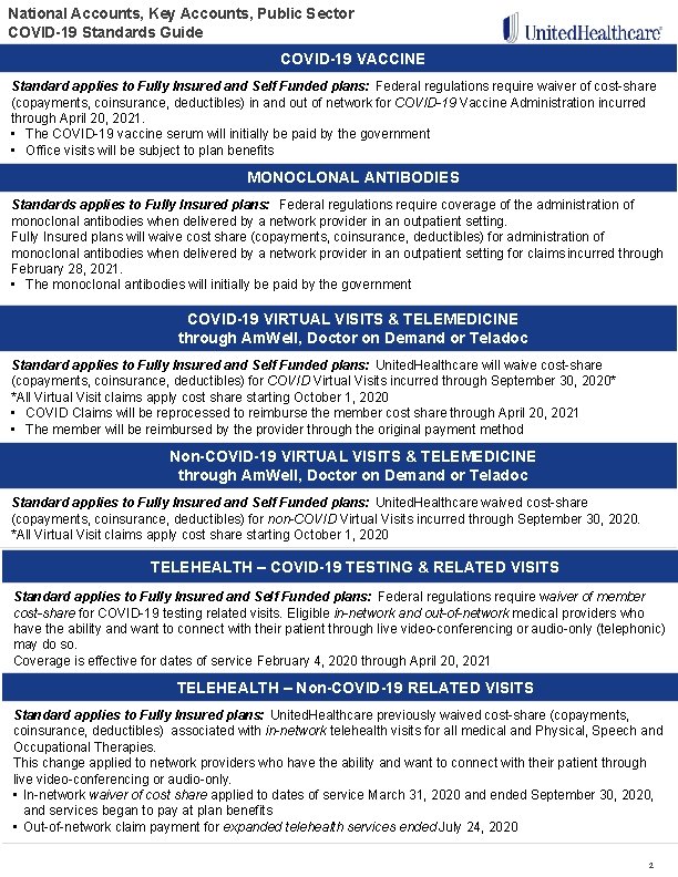 National Accounts, Key Accounts, Public Sector COVID-19 Standards Guide COVID-19 VACCINE Standard applies to