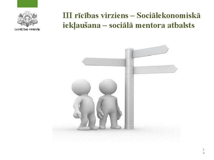 III rīcības virziens – Sociālekonomiskā iekļaušana – sociālā mentora atbalsts 1 4 
