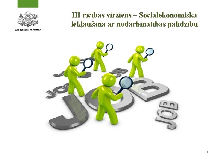 III rīcības virziens – Sociālekonomiskā iekļaušana ar nodarbinātības palīdzību 1 6 