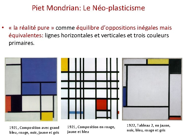 Piet Mondrian: Le Néo-plasticisme • « la réalité pure » comme équilibre d’oppositions inégales
