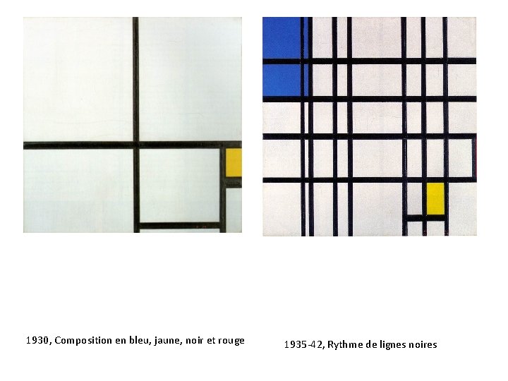 1930, Composition en bleu, jaune, noir et rouge 1935 -42, Rythme de lignes noires