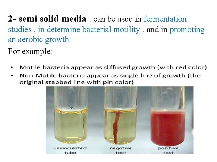 2 - semi solid media : can be used in fermentation studies , in