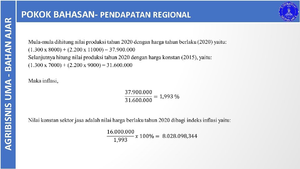 AGRIBISNIS UMA - BAHAN AJAR POKOK BAHASAN- PENDAPATAN REGIONAL 