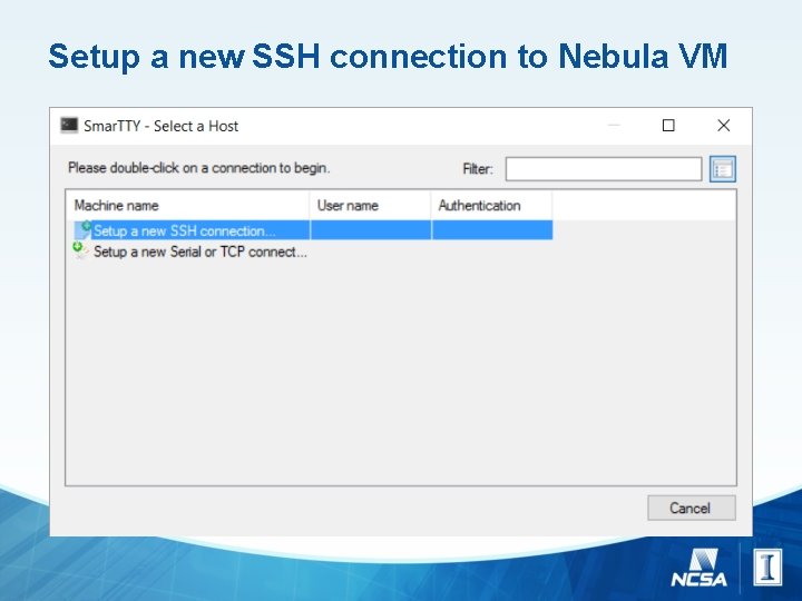 Setup a new SSH connection to Nebula VM 