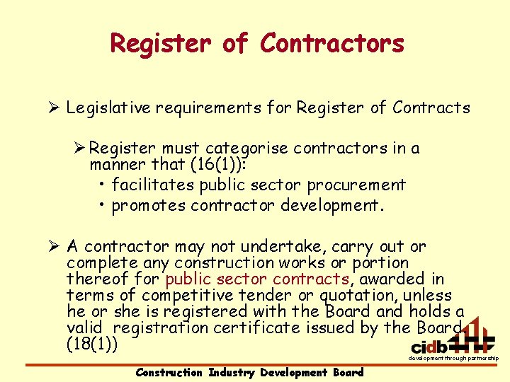 CONSTRUCTION INDUSTRY DEVELOPMENT BOARD Umgeni Supplier Information Session