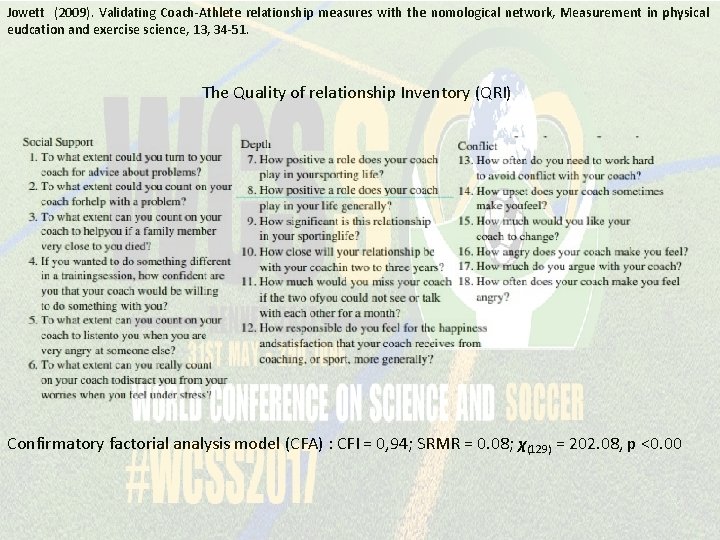 Jowett (2009). Validating Coach-Athlete relationship measures with the nomological network, Measurement in physical eudcation