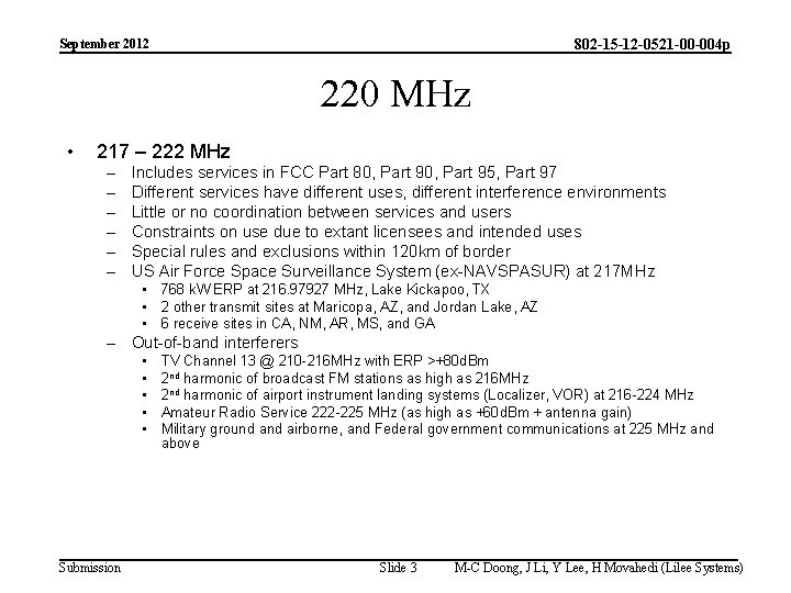 802 -15 -12 -0521 -00 -004 p September 2012 220 MHz • 217 –