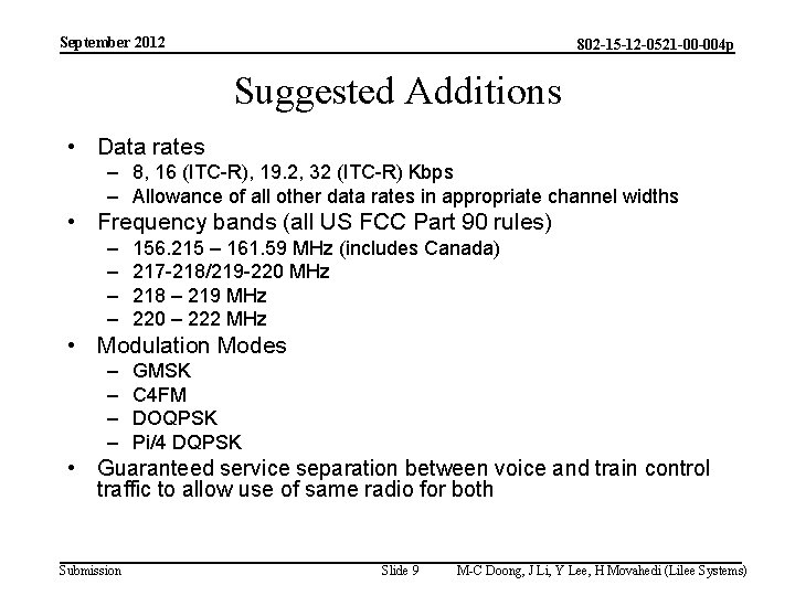 September 2012 802 -15 -12 -0521 -00 -004 p Suggested Additions • Data rates