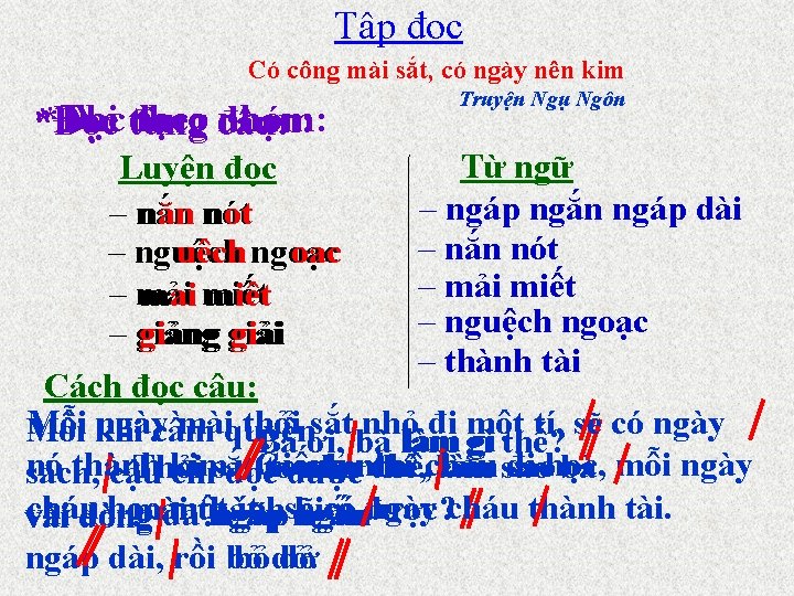 Tập đọc Có công mài sắt, có ngày nên kim *Đọc theo đoạn: nhóm: