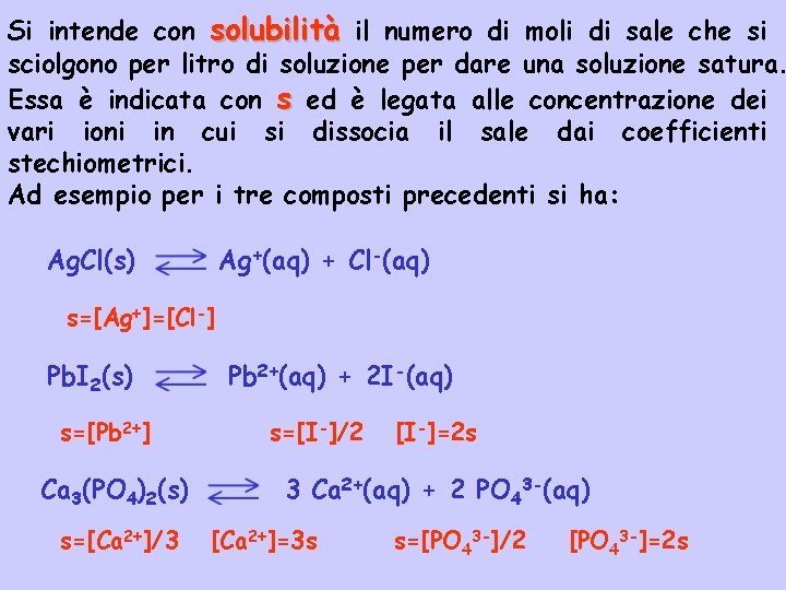 Si intende con solubilità il numero di moli di sale che si sciolgono per