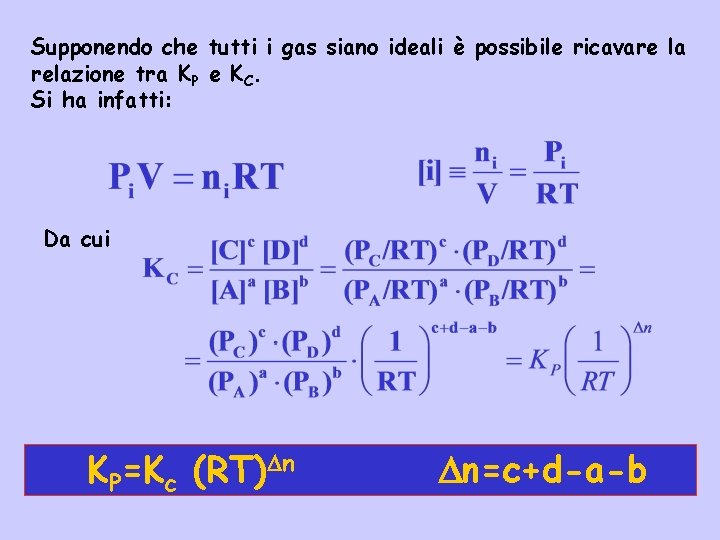 Supponendo che tutti i gas siano ideali è possibile ricavare la relazione tra KP