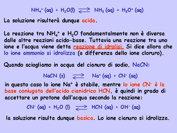 NH 4+ (aq) + H 2 O(l) NH 3 (aq) + H 3 O+
