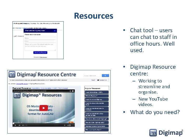 Resources • Chat tool – users can chat to staff in office hours. Well