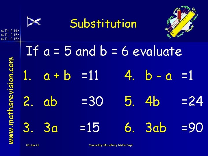 Substitution www. mathsrevision. com MTH 3 -14 a MTH 3 -15 b If a