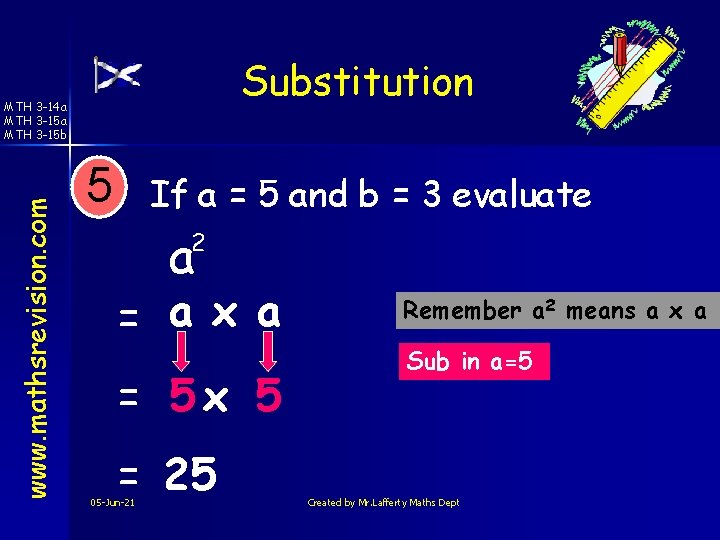 Substitution www. mathsrevision. com MTH 3 -14 a MTH 3 -15 b 5 If