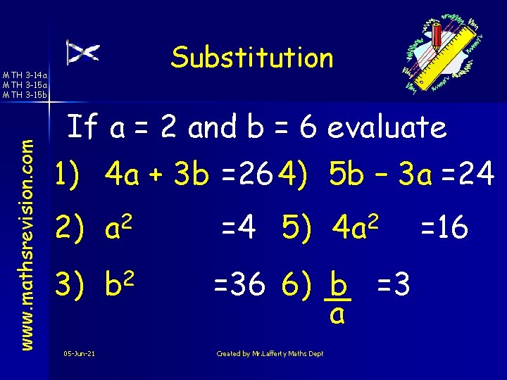 Substitution www. mathsrevision. com MTH 3 -14 a MTH 3 -15 b If a
