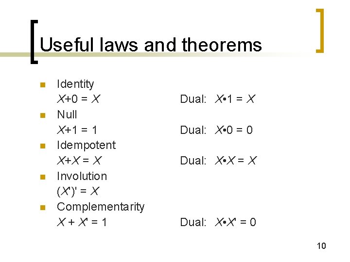 Useful laws and theorems n n n Identity X+0 = X Null X+1 =