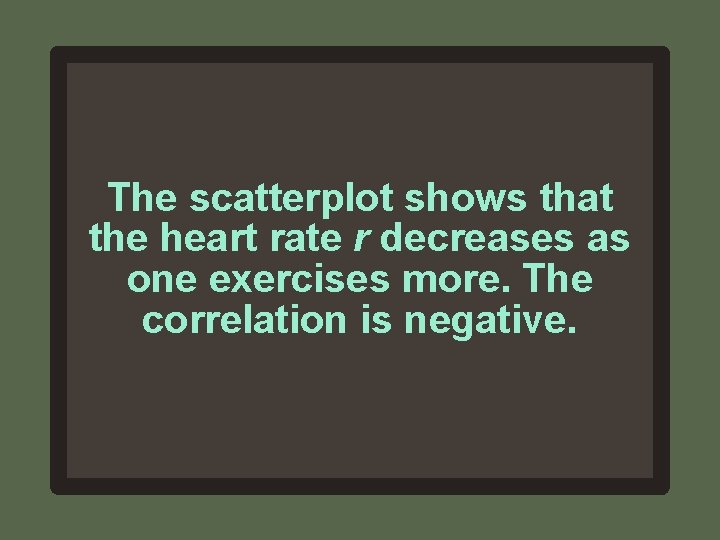 The scatterplot shows that the heart rate r decreases as one exercises more. The