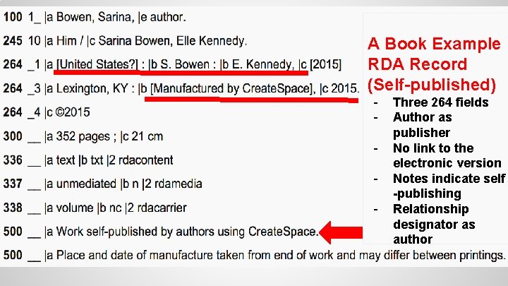 A Book Example RDA Record (Self-published) - Three 264 fields Author as publisher No