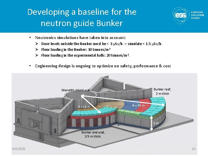 Developing a baseline for the neutron guide Bunker • Neutronics simulations have taken into
