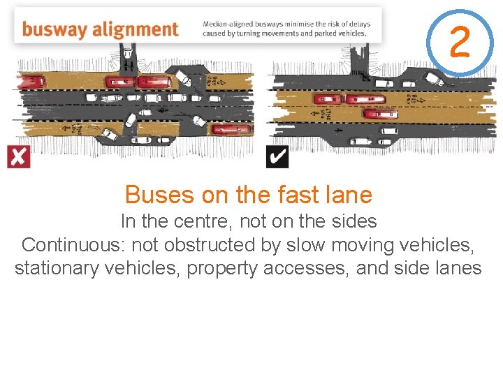 2 Buses on the fast lane In the centre, not on the sides Continuous: