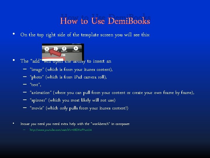 How to Use Demi. Books • On the top right side of the template