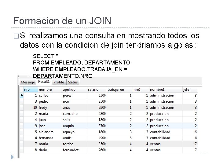 Formacion de un JOIN � Si realizamos una consulta en mostrando todos los datos Formacion de un JOIN � Si realizamos una consulta en mostrando todos los datos