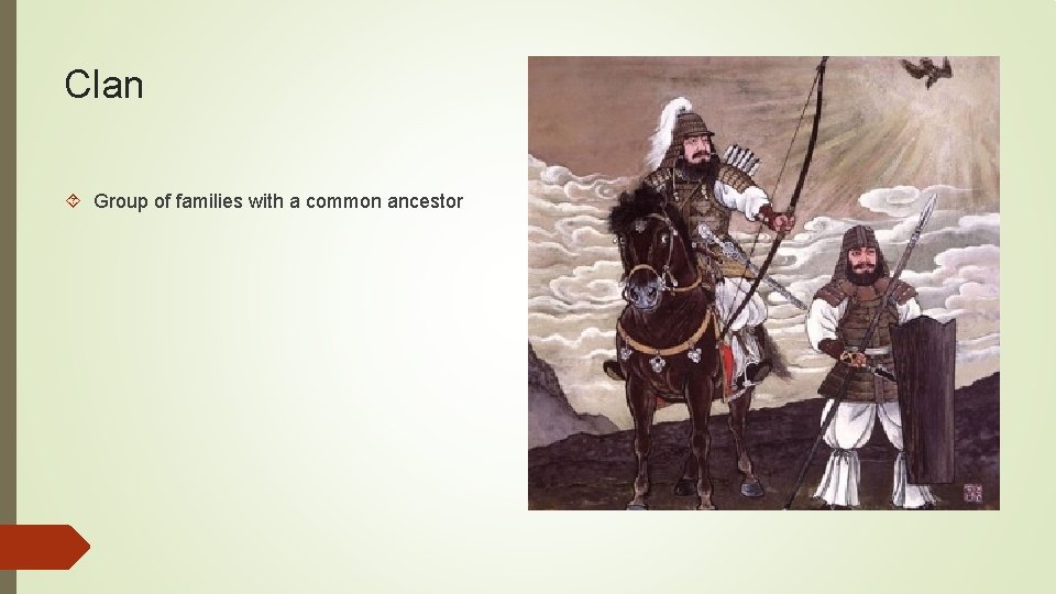 Clan Group of families with a common ancestor 