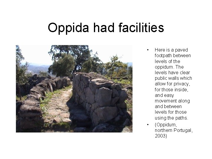 Oppida had facilities • • Here is a paved footpath between levels of the