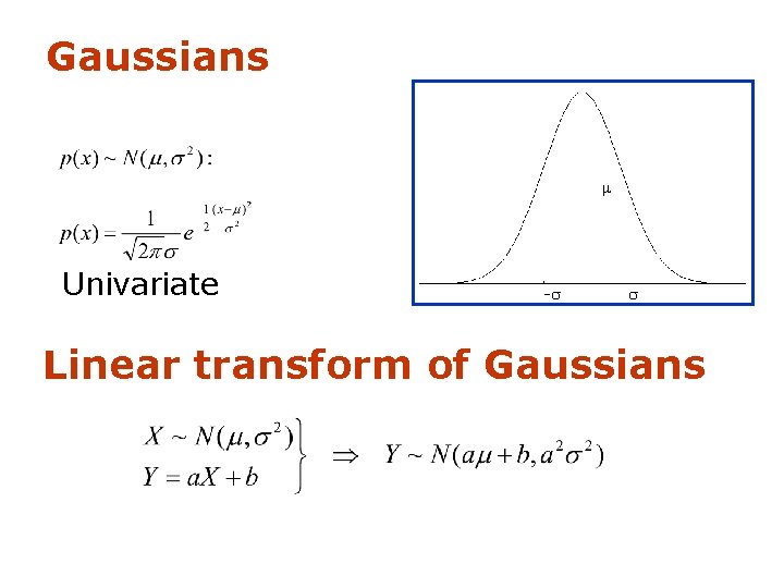 Gaussians m Univariate -s s Linear transform of Gaussians 