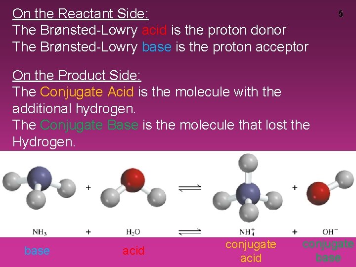 On the Reactant Side: The Brønsted-Lowry acid is the proton donor The Brønsted-Lowry base