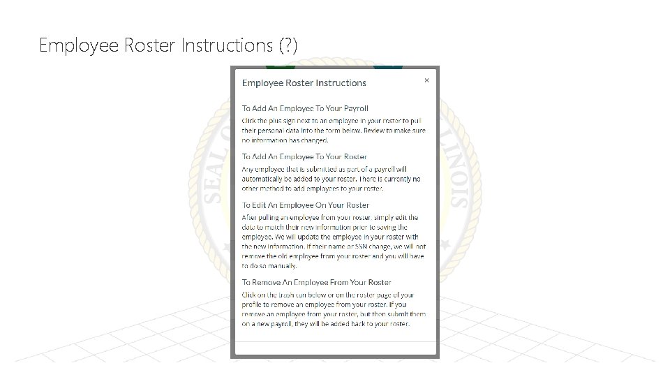 Employee Roster Instructions (? ) 