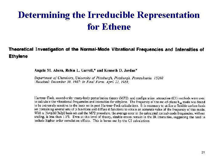 Determining the Irreducible Representation for Ethene 21 