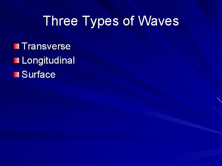 Three Types of Waves Transverse Longitudinal Surface 