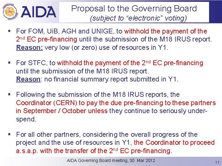 Proposal to the Governing Board (subject to “electronic” voting) § For FOM, Ui. B,