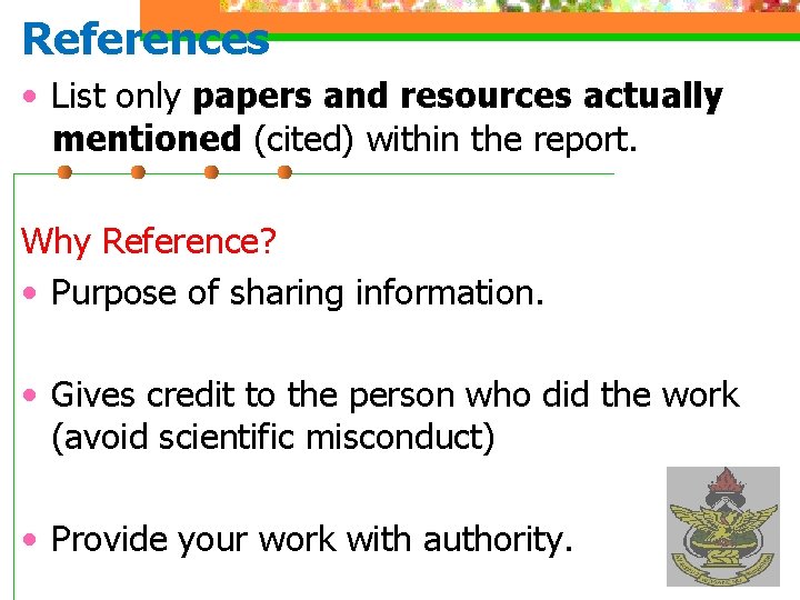 References • List only papers and resources actually mentioned (cited) within the report. Why