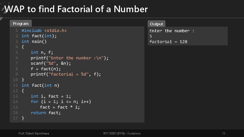 WAP to find Factorial of a Number Program Output 1 2 3 4 5